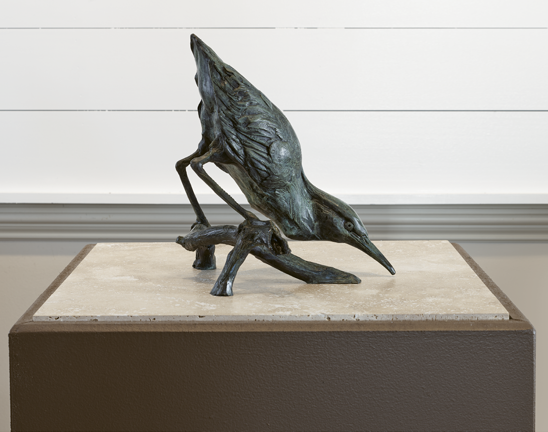 Sandy Scott, Green Backed Heron, bronze, 11" x 13" x 10"